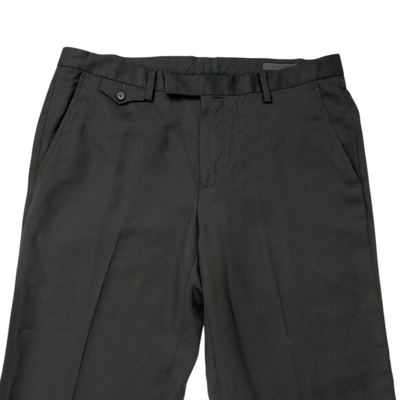 John Varvatos Pants Mens 34x30 Black Flat Front Straight Leg Wool Office Work - Picture 2 of 12